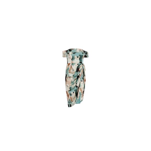 QUIZ Plus Size Marble Bardot Ruched Midi Off Shoulder Dress 18W NWT $100 Sexy - Picture 9 of 14